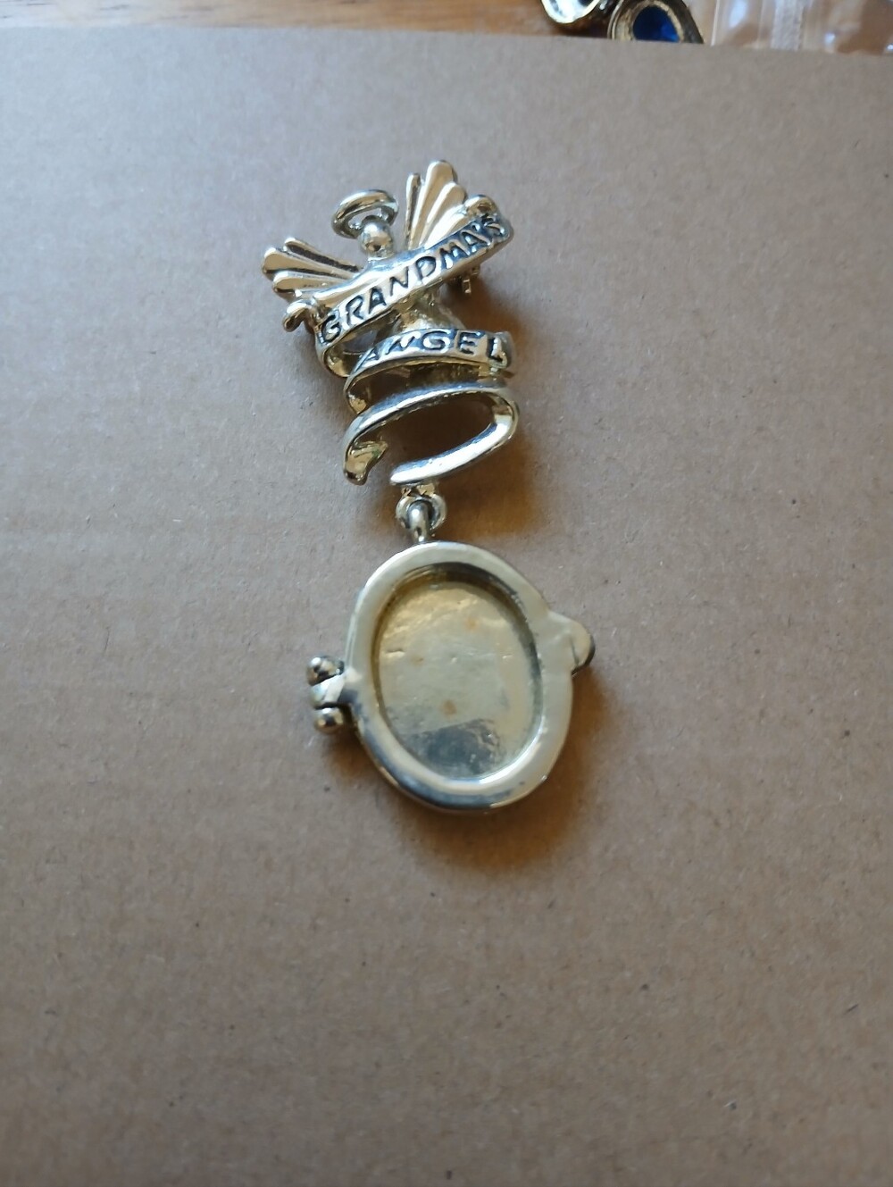 Grandma Angel Silver-Tone Locket Charm Brooch